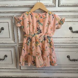 NWOT Janie and Jack Peach Floral Ruffle Sleeve Dress Size 12-18M